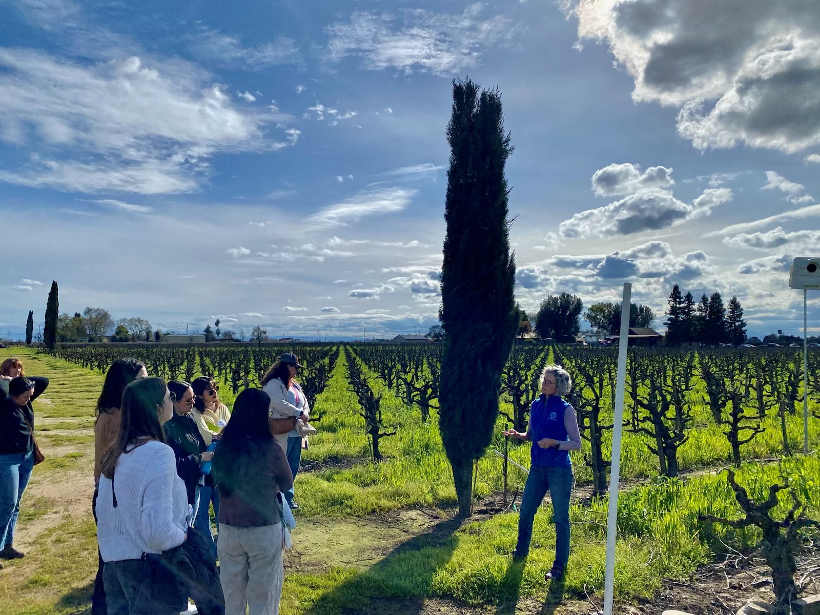 Heather Pyle Lucas, the owner and winemaker of Lucas Winters explains vineyard operations to the Women in Wine group. (Women in Wine / UC Davis)