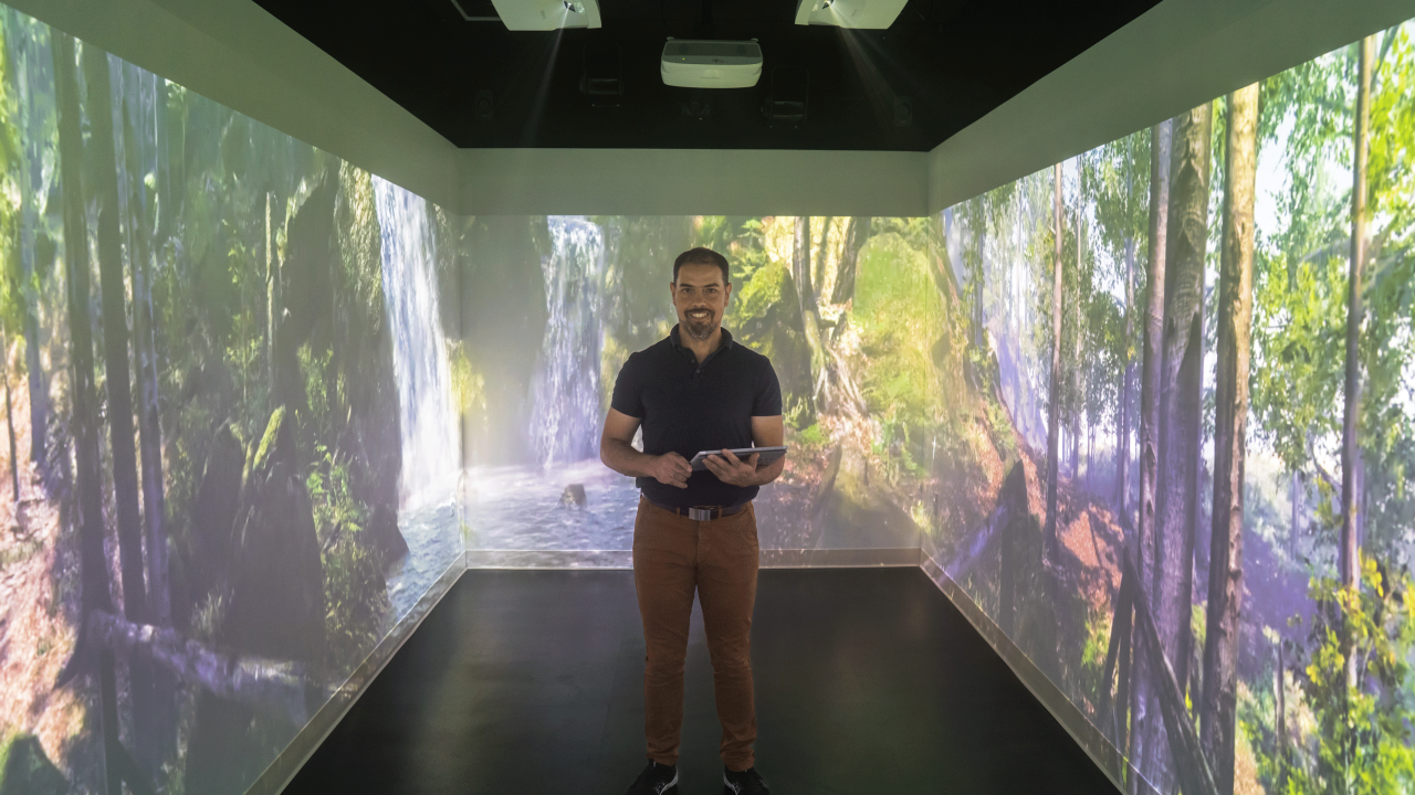 Julien Delarue, associate professor in sensory and consumer science, in the new multi-sensory immersive room at UC Davis.