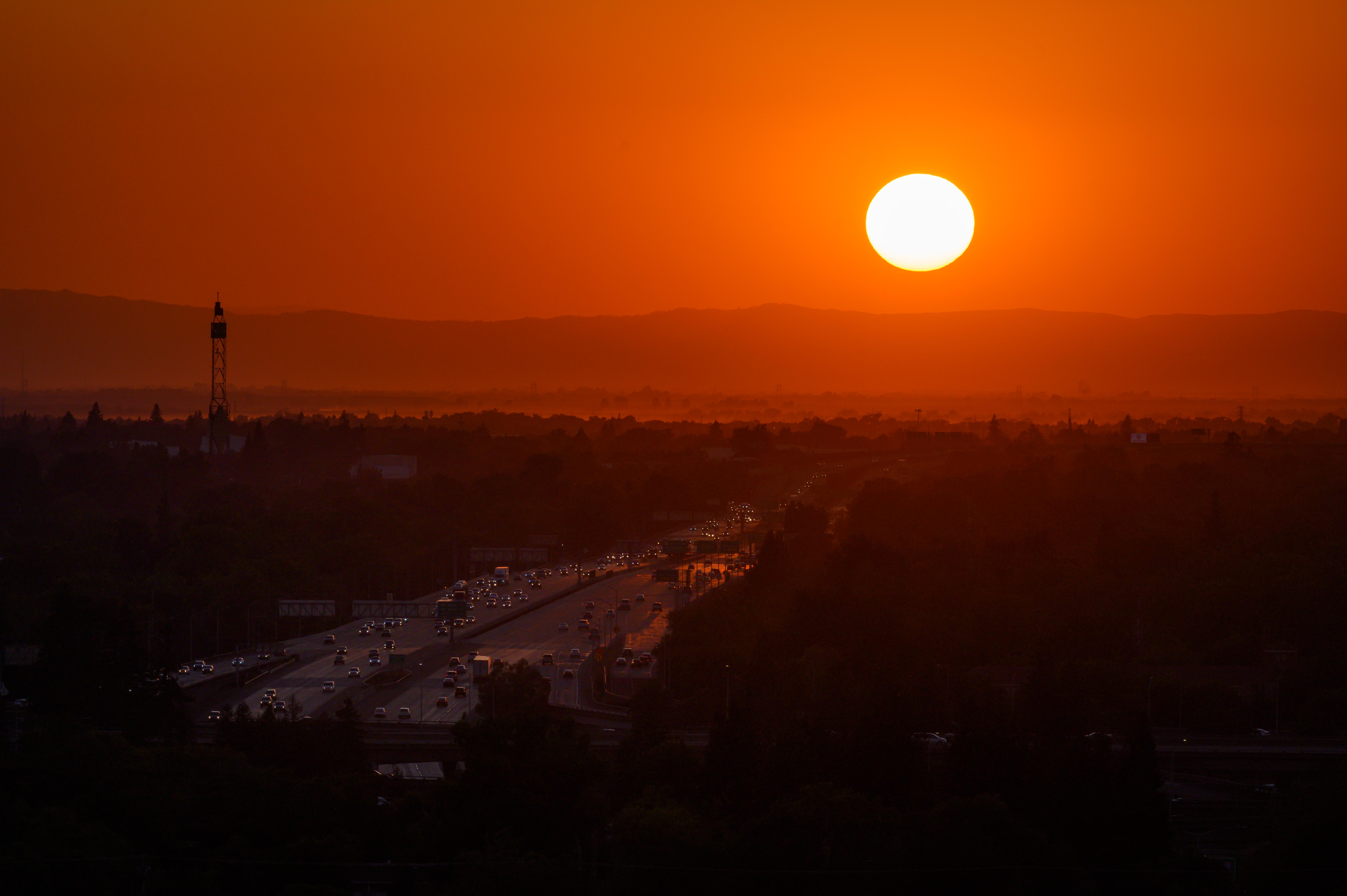 Highway 50 traffic on a day when temperatures peaked at 105 degrees in Sacramento.