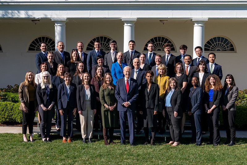 Frances Moore and the Council of Economic Advisers with President Joe Biden at the White House 