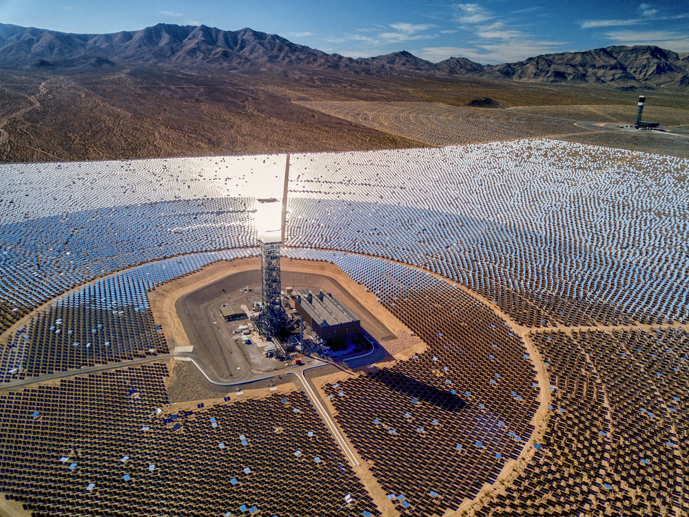 A large solar thermal energy development sprawls across the Mojave Desert. (Getty)