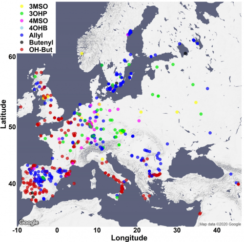 A map illustrating the different chemotypes of Arabidopsis thaliana in Europe. The large population used in this study allowed the researchers to deepen the understanding of how specialized metabolites affect evolution and determine population variation.
