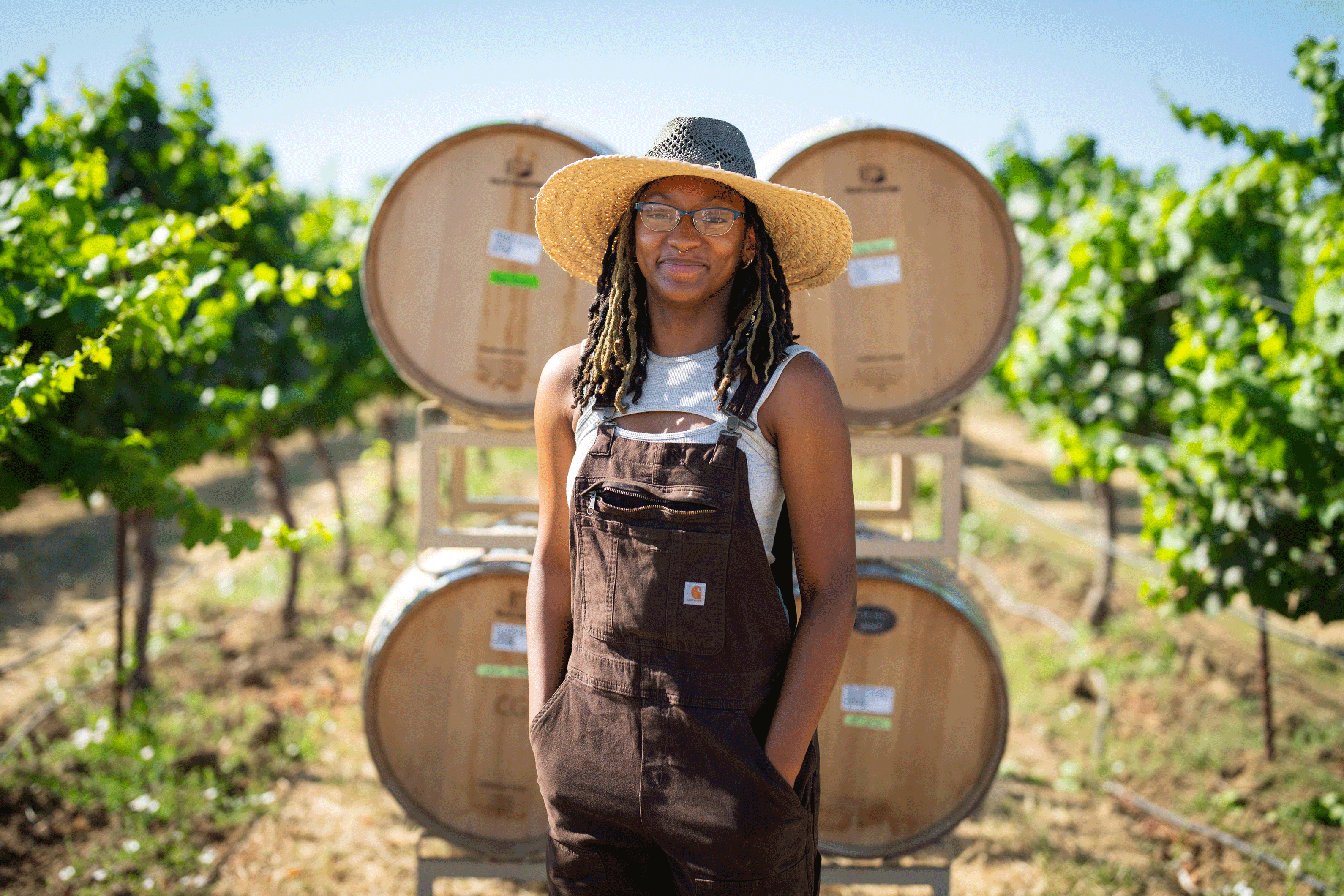 Florida A&M student Eryse White in the vineyards at the Robert Mondavi Institute for Wine and Food Science. White was a summer scholar as part of the Plant Agricultural Biology Graduate Admissions Pathways program. (Jael Mackendorf / UC Davis)
