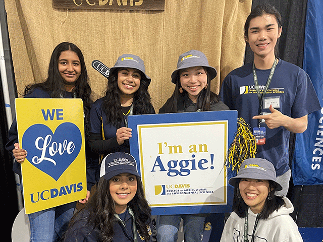 CA&ES students at the CA&ES booth in Tulare, CA during the World Ag Expo.