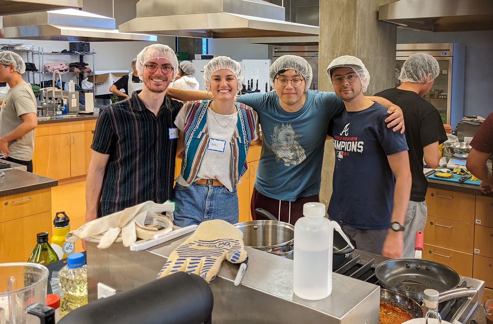 The winning team that made quesabirria tacos with seitan. (L-R) Nick Johnson, Jules Madigan, J.W. Roh and Austin Lourie.