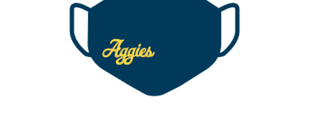 A blue face mask with Aggies written in gold.