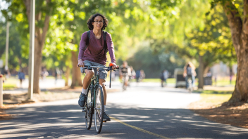 A student rides a bike on the first day of fall quarter.