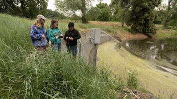 Students explored the waterways in the UC Davis Arboretum and Public Garden while gathering samples to measure the water’s salinity and fecal coliform levels as part of a program providing hands-on experience in field work, data collection and analysis.