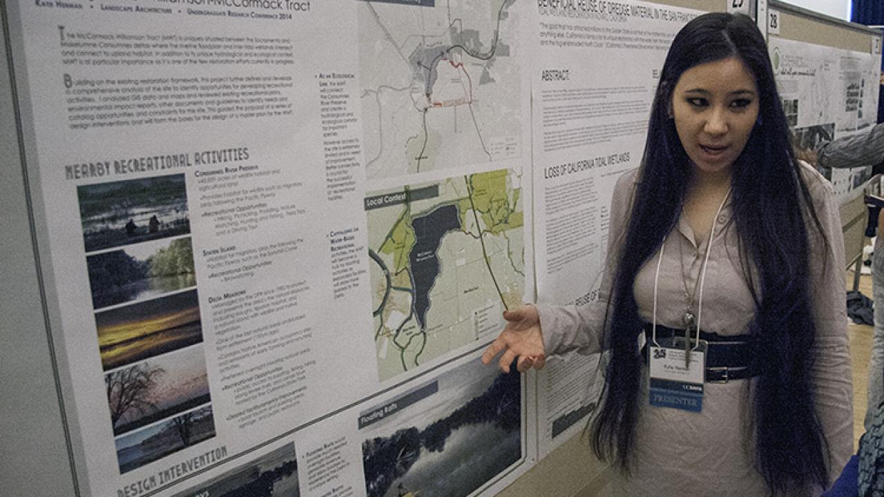 At the Undergraduate Research Conference, landscape architecture student Katie Herman presented a poster on her senior project, Illuminating the Delta, which analyzed recreational opportunities in the Sacramento–San Joaquin Delta. (Photo: UC Davis)
