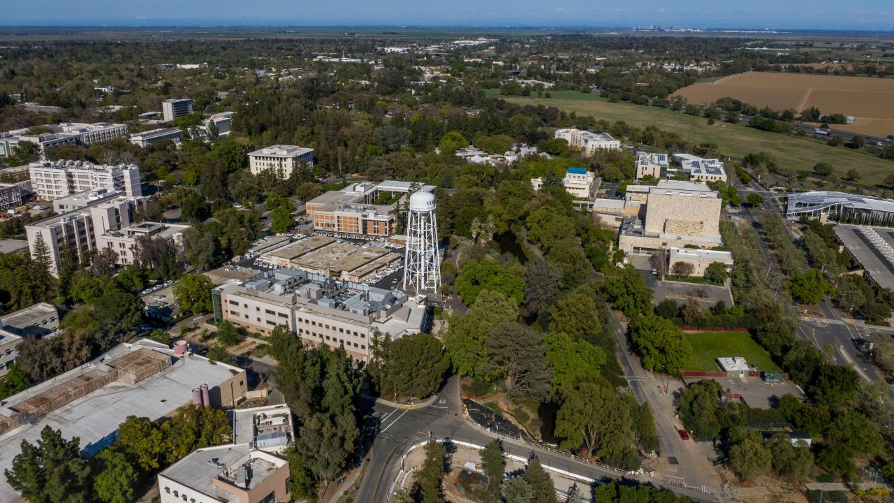 An aerial shot of the UC Davis campus.