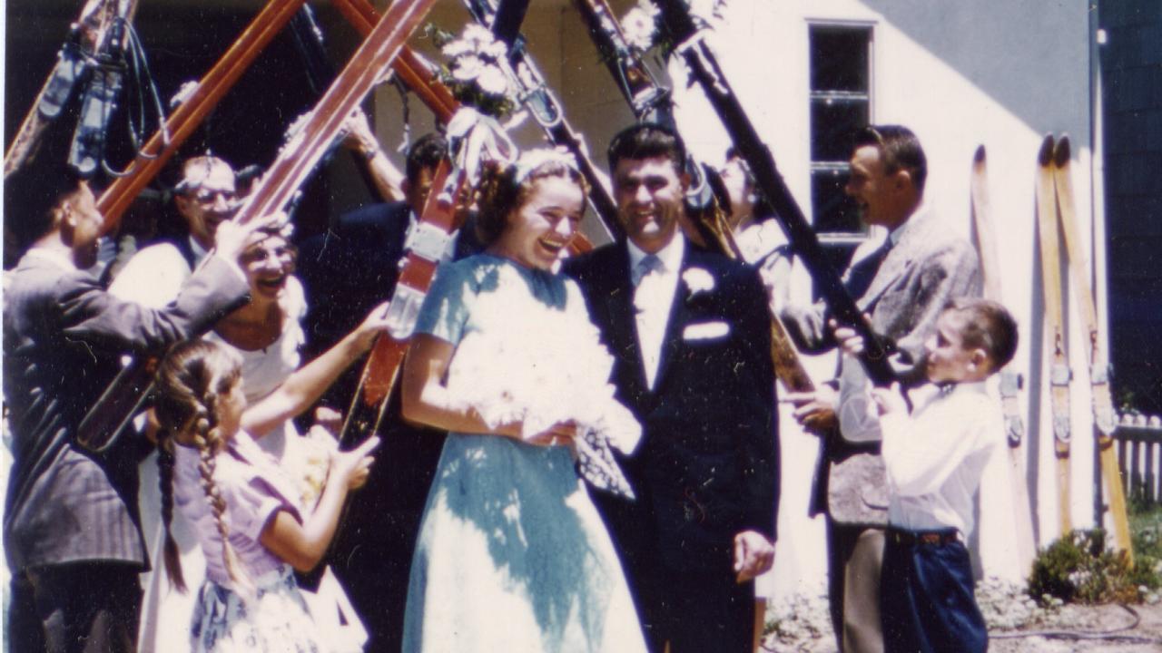Karen Zamudio's parents loved the outdoors, so they were greeted with a wedding arch of skis after they tied the knot in 1956.