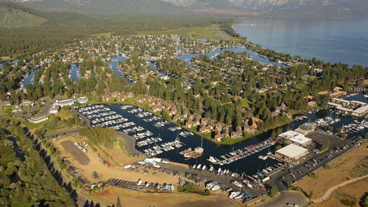 The Tahoe Keys community, built in the 1960s, illustrates the challenge of balancing the natural and human environments at Lake Tahoe. (Brant Allen/UC Davis)