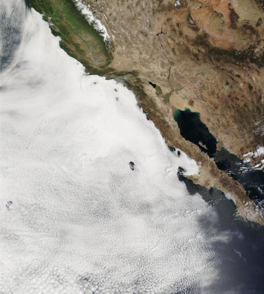 Clouds form over the California coast in 2002. (NASA)