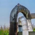 A well in Kings County pumping groundwater into an irrigation system. (Photo credit: Thomas Harter)