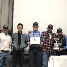 The UC Davis team, from left: Caleb Sehnert, Meat Lab manager and team coach; and student employees Josh Cheng, Jared Hickory, Jackson MacLeane, Mario Valdez (reserve grand champion) and Chyanne Hughes (grand champion).