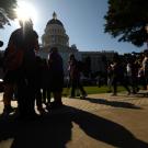 A group of protesters assembles outside the California State Capitol Building in Sacramento. In the past decade, the city has begun to build a cohesive environmental justice movement, a UC Davis study found. (Gregory Urquiaga/UC Davis)