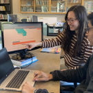 UC Davis graduate students Kamryn Kubose and Aniket Banginwar work on the General Plan Database Mapping tool they helped develop and troubleshoot. (Courtesy, UC Davis Center for Regional Change)
