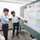 Srinivas Rao Voruganti, a student at Fort Valley State University in Georgia, presenting his research poster at a UC Davis symposium for the Plant Agricultural Biology Graduate Admissions Pathways program. (Jael Mackendorf / UC Davis)