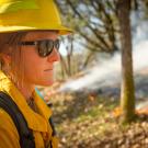 Rebecca Wayman, a UC Davis associate specialist of forestry, participates in the prescribed burn. (Tim McConville/UC Davis)