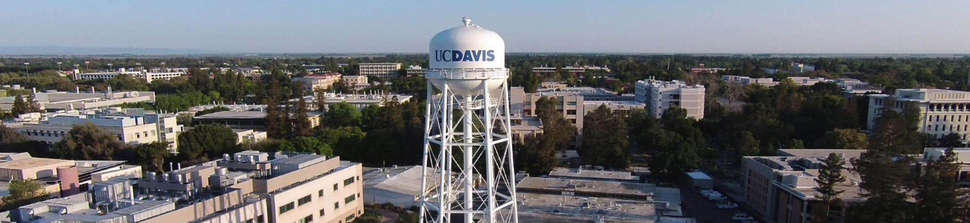 The UC Davis waterpower stands high above the campus.